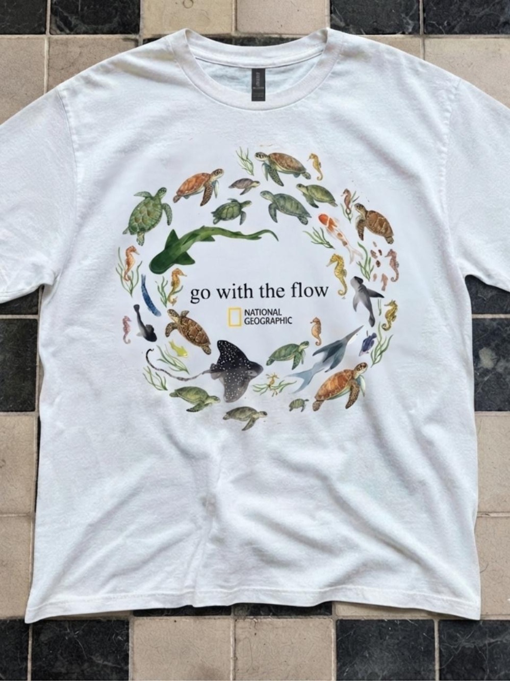 Gildan White Tee with Multicolor Marine Life Wreath